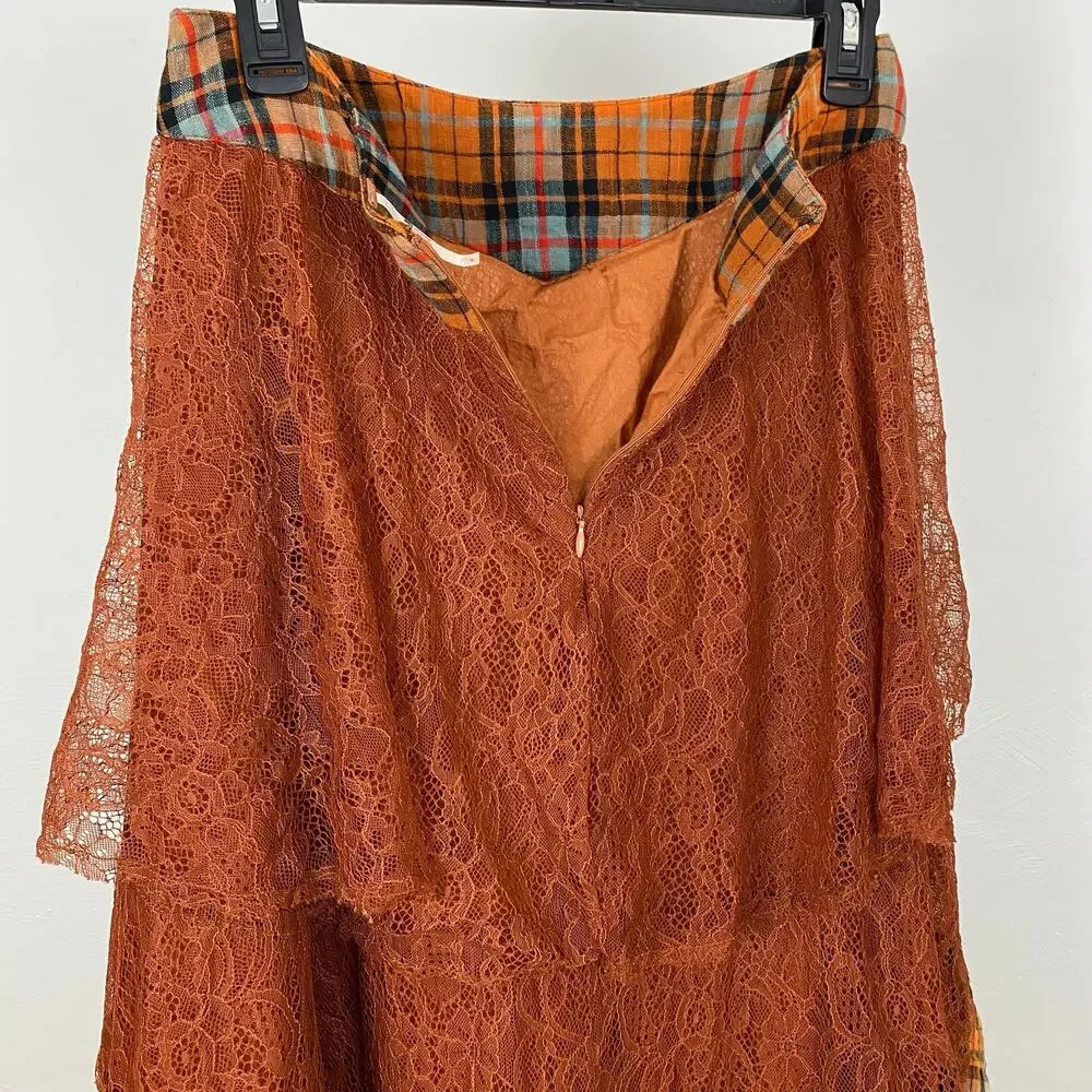Free People County Fair Lace Maxi Skirt - Brown Combo - Size 6 - Picture 8 of 11